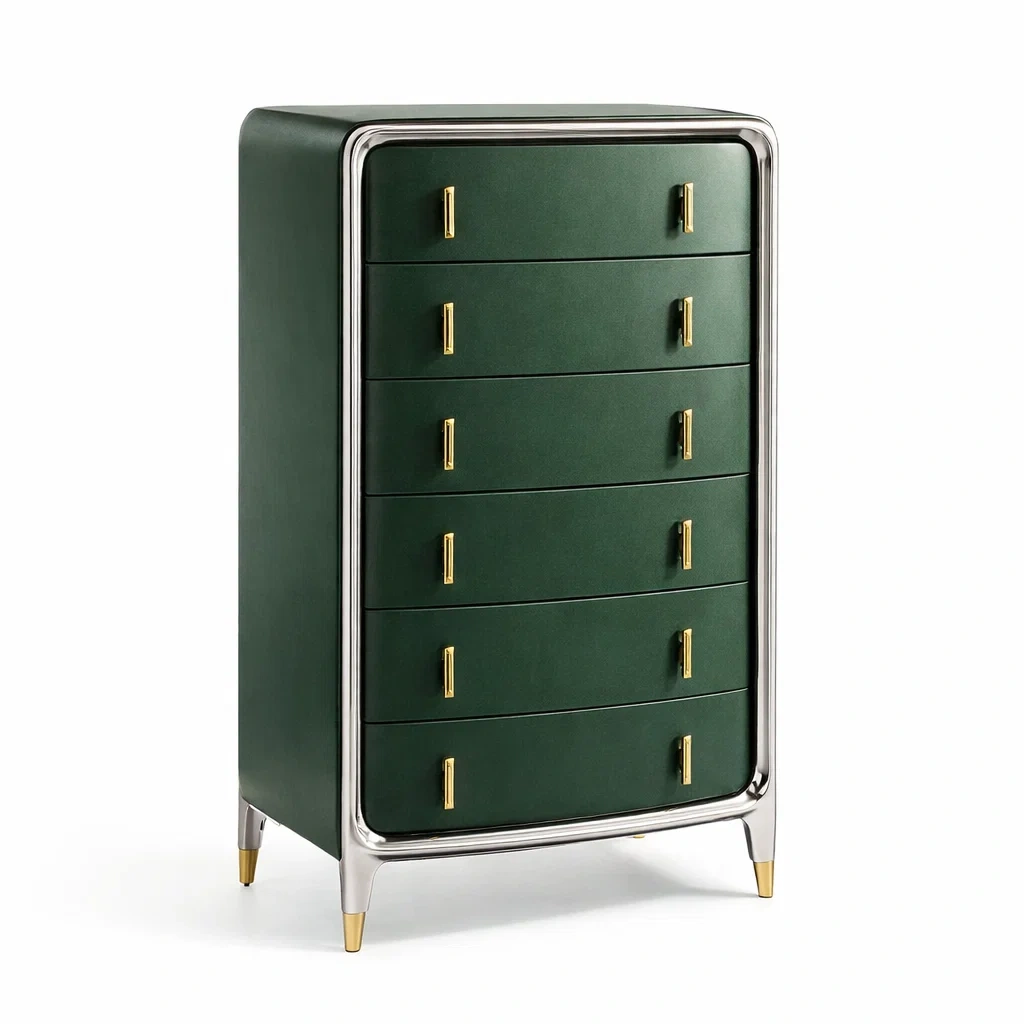 Commode en métal chromé avec tiroirs en similicuir vert-DREAMNOO KRETREAT