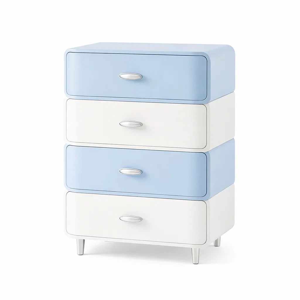 Commode en MDF bleu clair et blanc avec 4 tiroirs-DREAMNOO KRETREAT