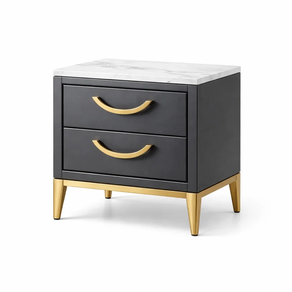 Table de chevet en métal avec dessus en marbre et 2 tiroirs-DREAMNOO KRETREAT