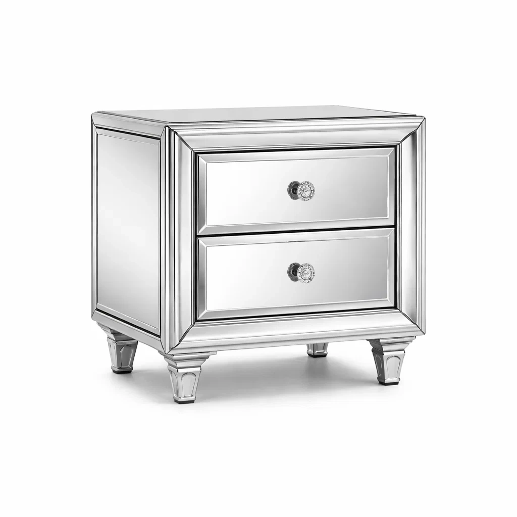 Table de chevet en verre miroir avec 2 tiroirs-DREAMNOO KRETREAT