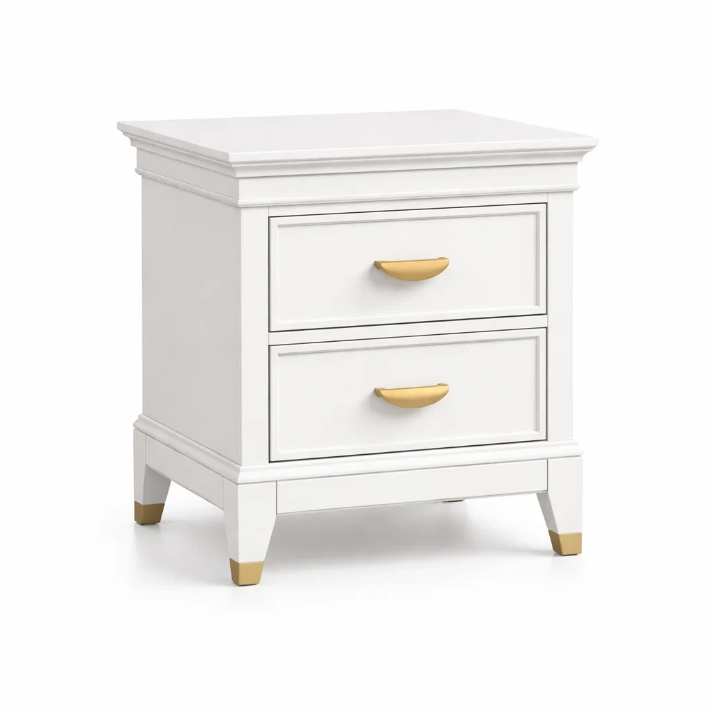 Table de chevet blanc avec 2 tiroirs et poignées en métal-DREAMNOO KRETREAT