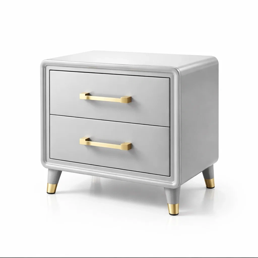 Table de chevet en bois gris avec poignées métalliques-DREAMNOO KRETREAT