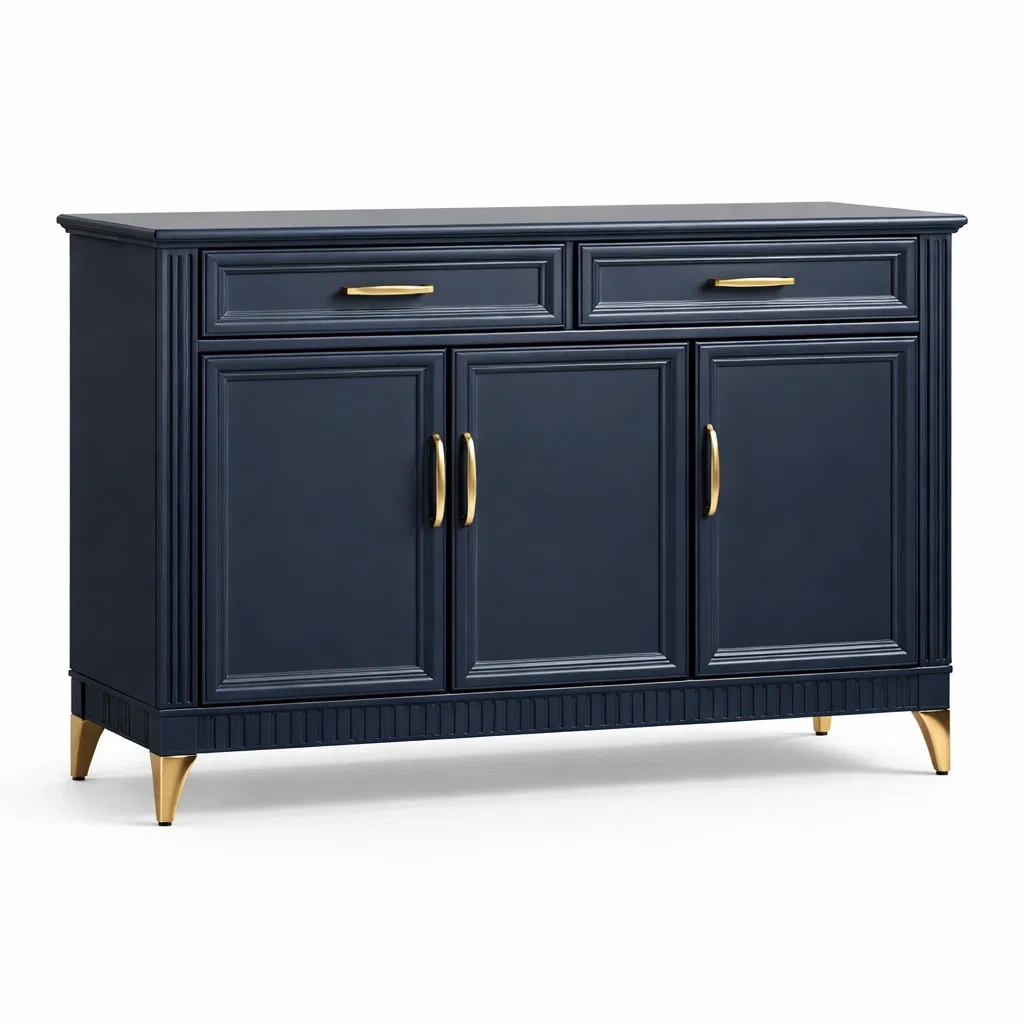 Buffet en bois MDF bleu avec pieds et poignées en métal doré 130 x 40 x 85 cm-DREAMNOO KRETREAT