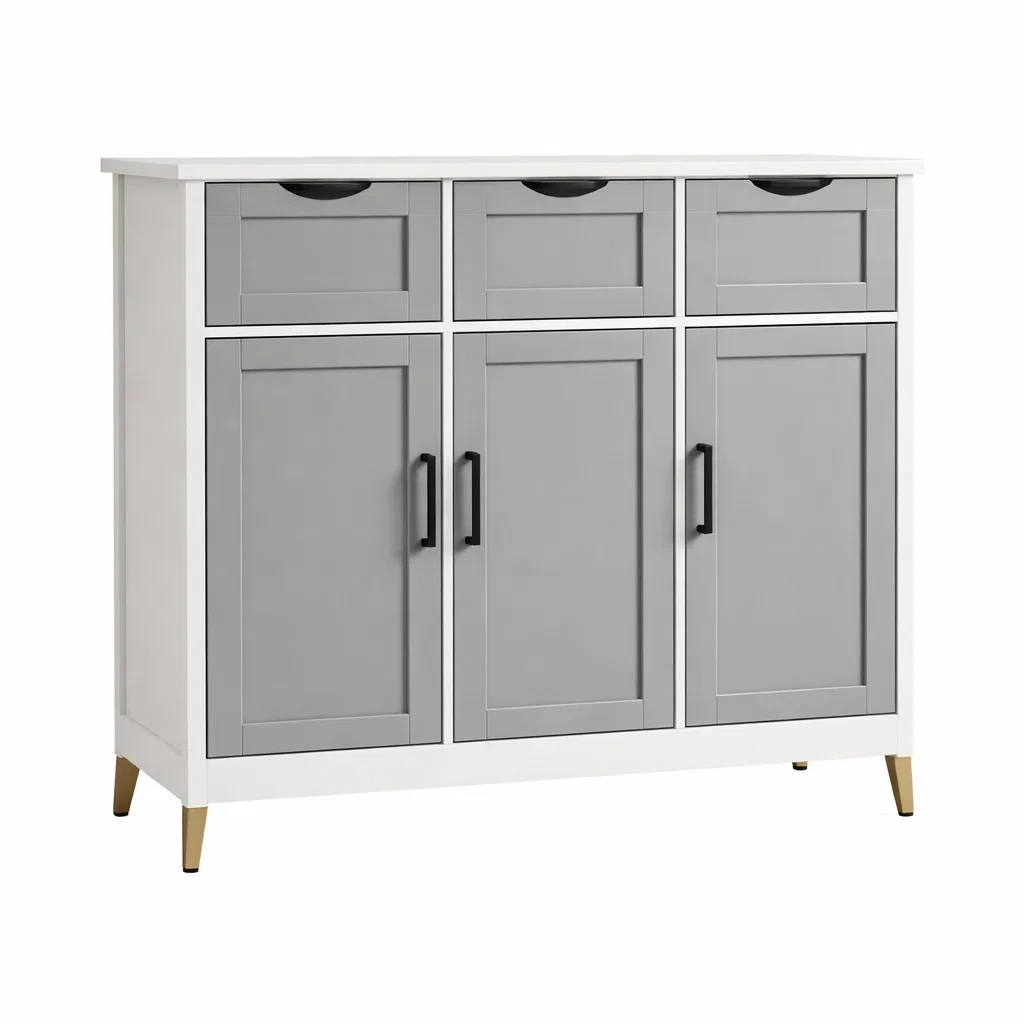 Buffet en bois gris et blanc avec tiroirs et portes-DREAMNOO KRETREAT