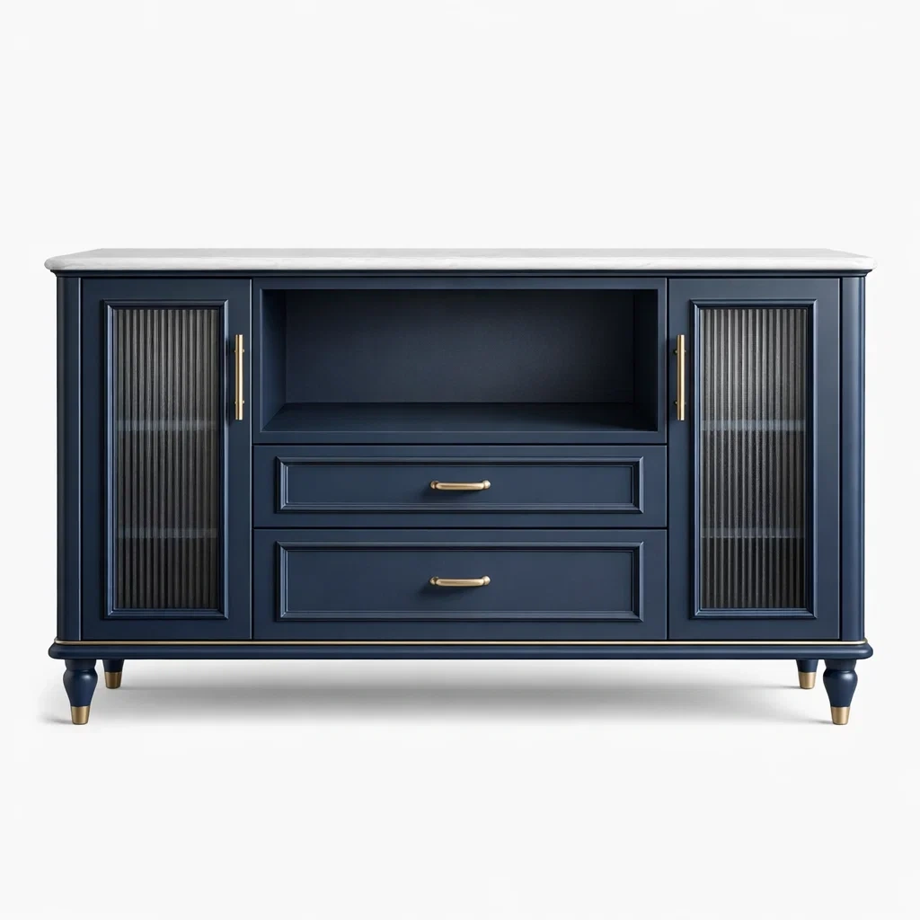 Buffet en bois bleu avec verre cannelé-DREAMNOO KRETREAT