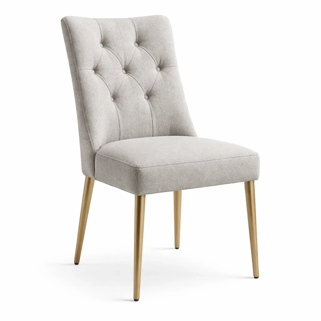 Chaise de salle à manger en tissu polyester gris clair avec pieds en métal doré-DREAMNOO KRETREAT
