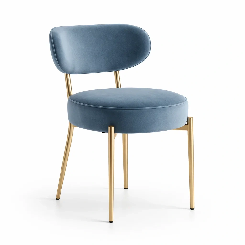 Chaise de salle à manger en velours bleu acier avec pieds en métal doré-DREAMNOO KRETREAT