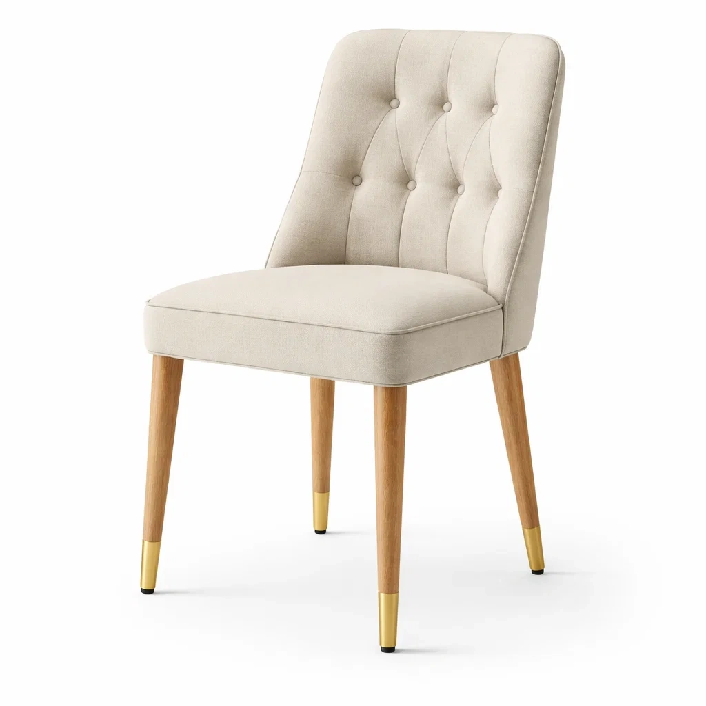 Chaise de salle à manger en tissu polyester beige avec pieds en bois-DREAMNOO KRETREAT