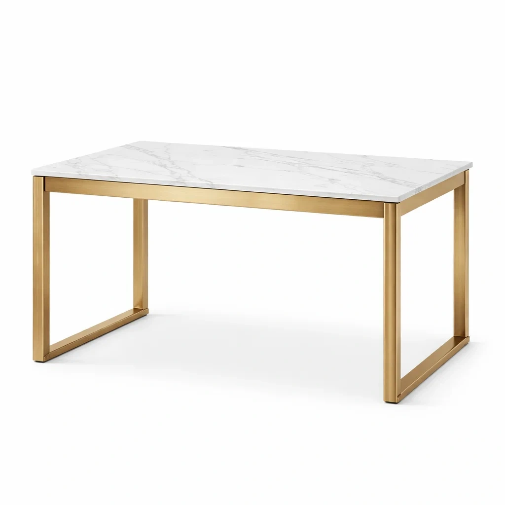 Table de salle à manger rectangulaire en marbre blanc et métal doré-DREAMNOO KRETREAT