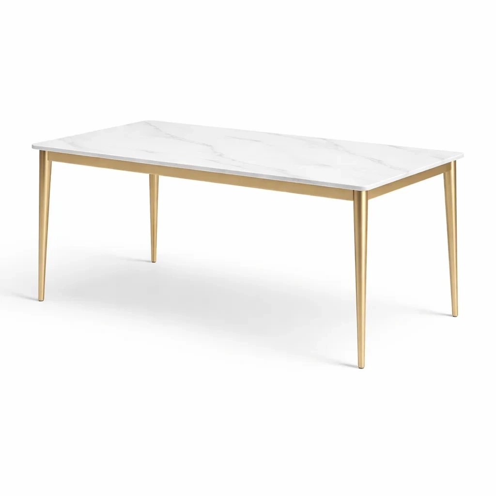 Table de salle à manger rectangulaire en marbre avec pieds métalliques dorés-DREAMNOO KRETREAT