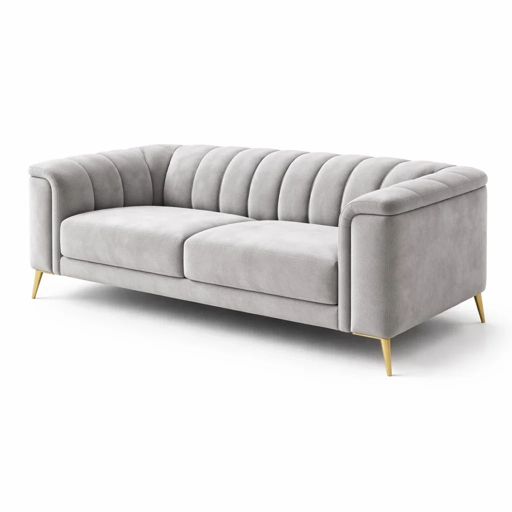 Canapé 3 places en velours gris avec pieds métalliques-DREAMNOO KRETREAT