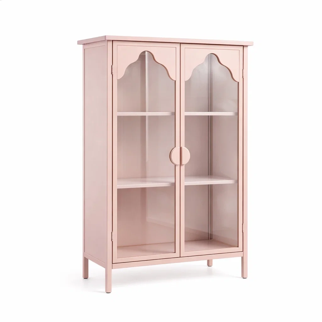 Vitrine en MDF rose et verre trempé hauteur-DREAMNOO KRETREAT