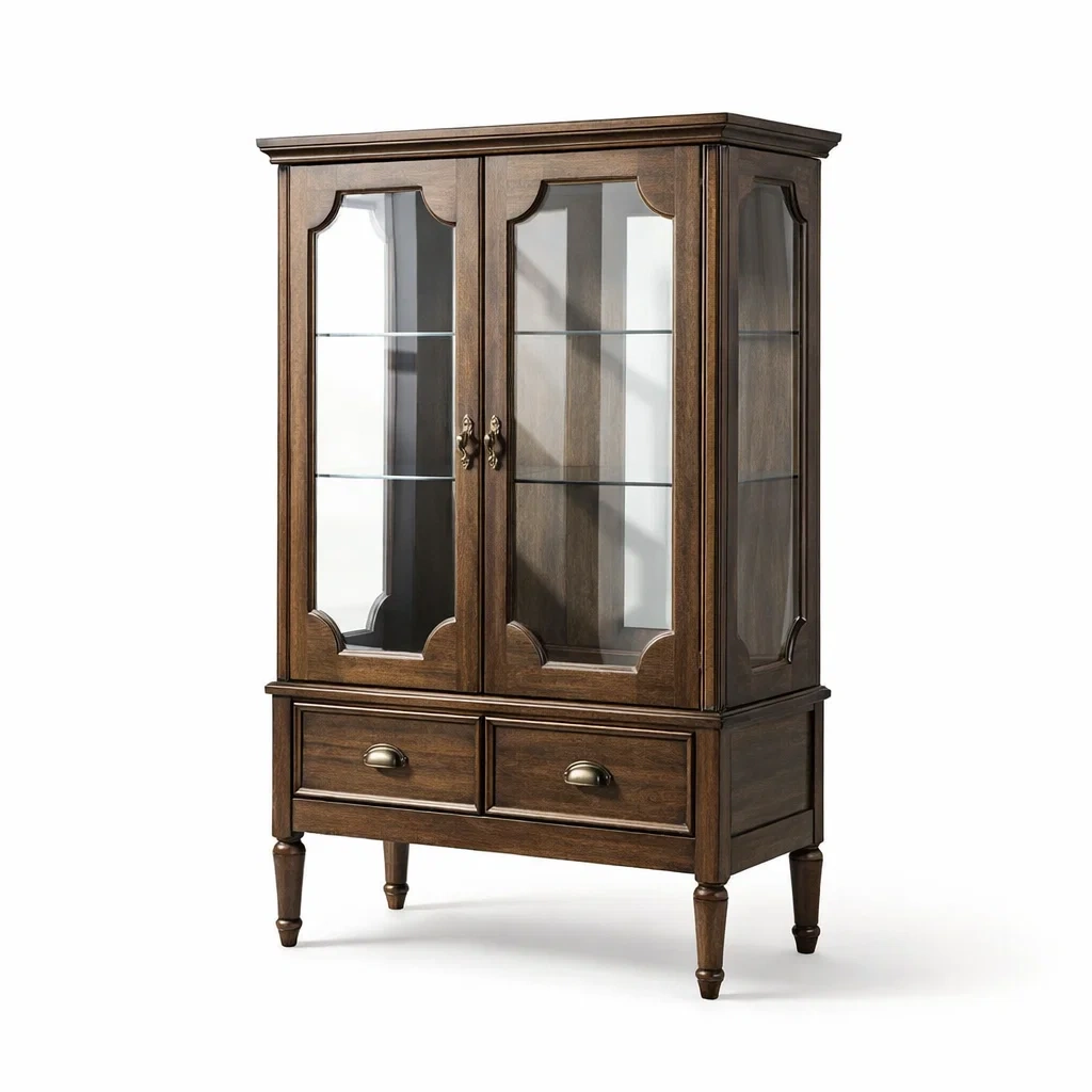 Vitrine en chêne marron avec portes en verre trempé-DREAMNOO KRETREAT