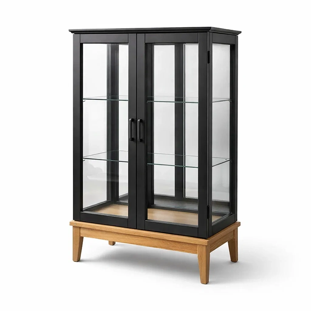 Vitrine en métal noir et verre trempé avec pieds en chêne-DREAMNOO KRETREAT