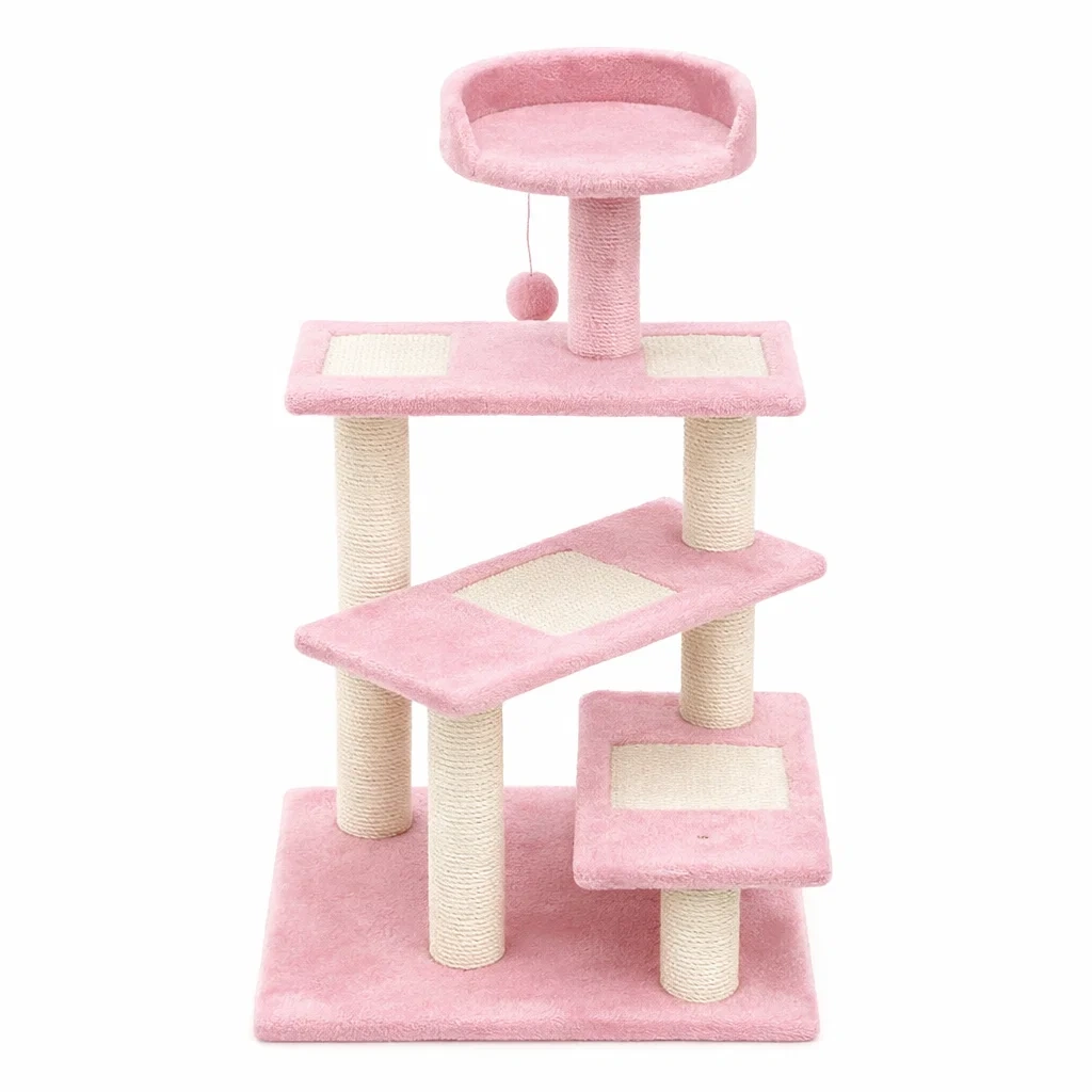 Arbre à chat en peluche rose avec poteaux en sisal-DREAM SANCTUA RYHOME