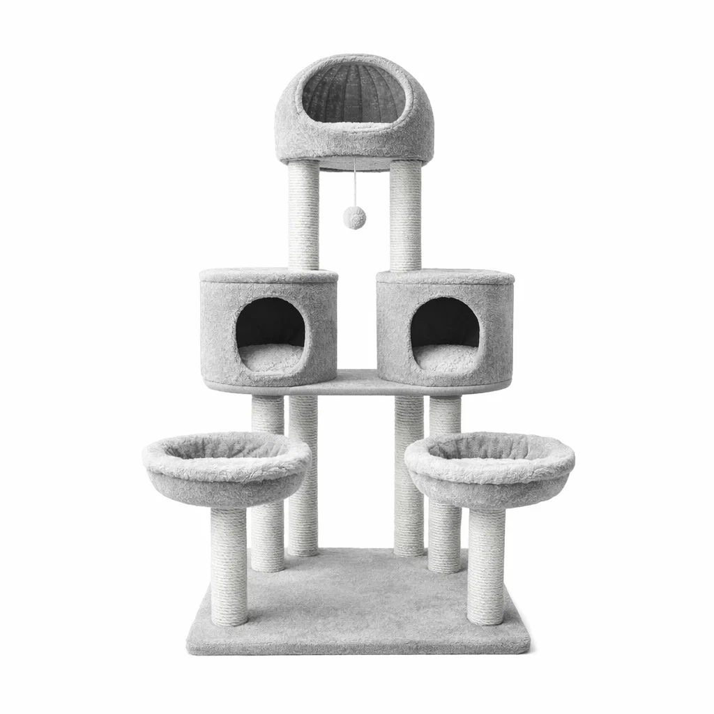 Arbre à chat en bois gris avec sisal et peluche-DREAM SANCTUA RYHOME