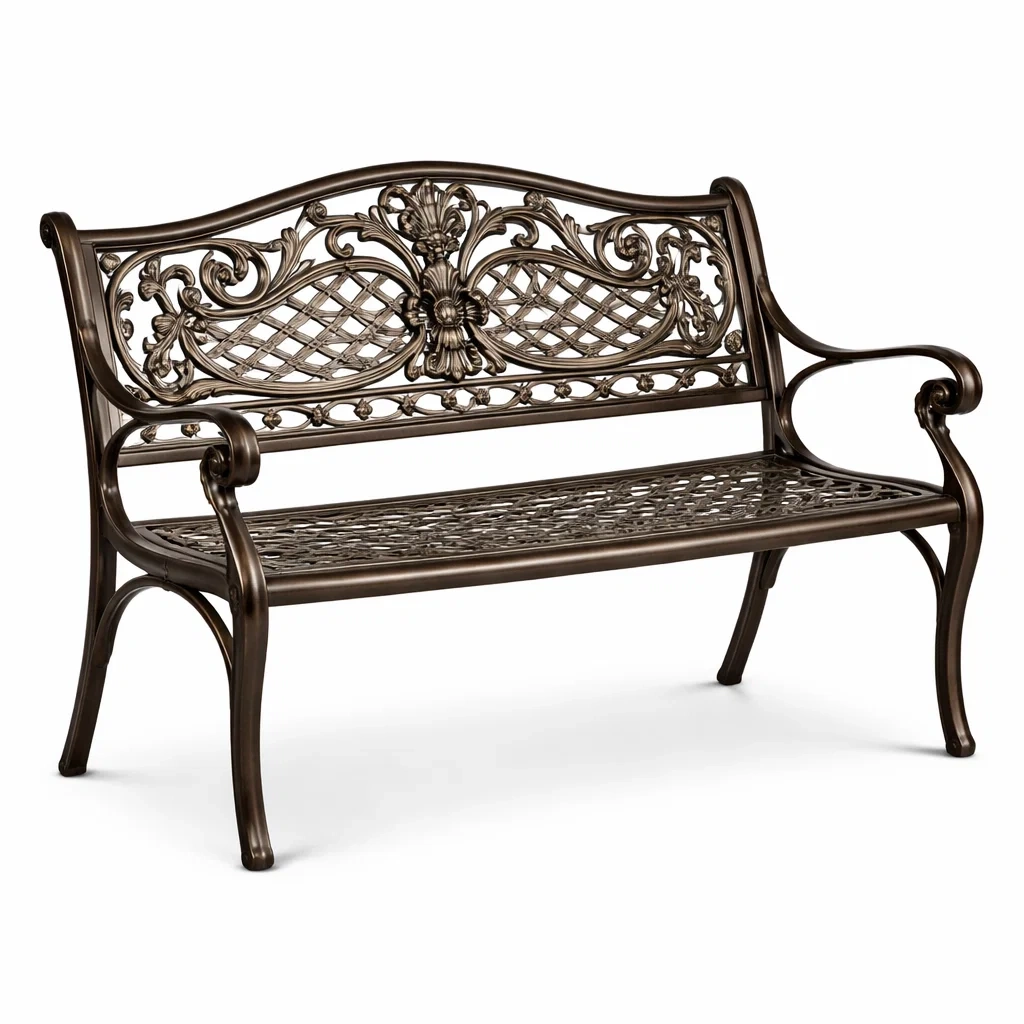 Banc de jardin en aluminium marron avec motifs décoratifs-DREAM SANCTUA RYHOME