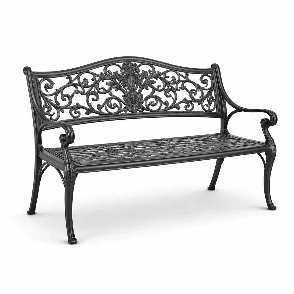 Banc de jardin en aluminium noir motifs décoratifs-DREAM SANCTUA RYHOME