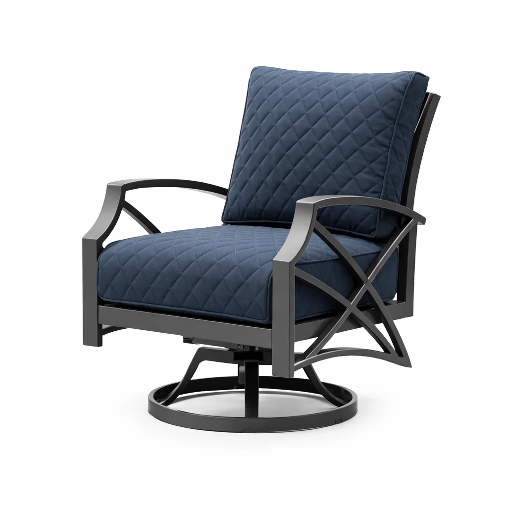 Chaise pivotante en métal avec coussins en tissu bleu-DREAM SANCTUA RYHOME