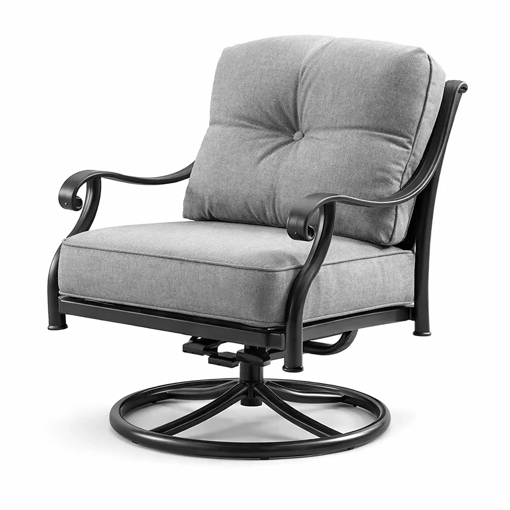 Chaise pivotante en métal avec coussins en polyester gris-DREAM SANCTUA RYHOME