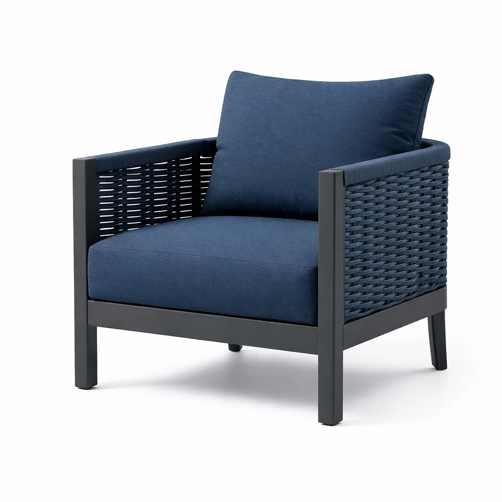 Fauteuil extérieur en aluminium et résine tissée avec coussins en polyester bleu-DREAM SANCTUA RYHOME