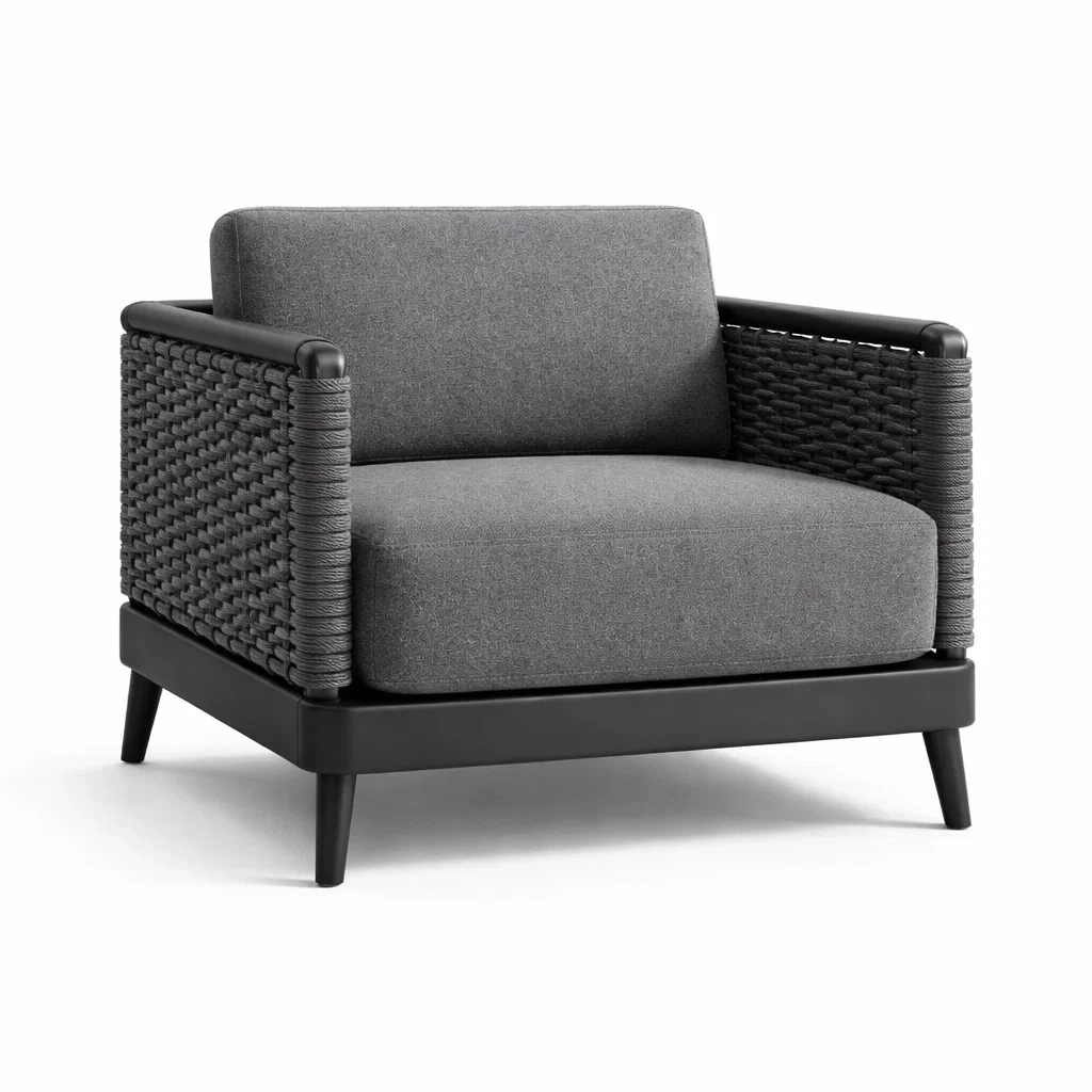 Fauteuil extérieur en aluminium et corde polyester gris 88 x 85 x 73 cm-DREAM SANCTUA RYHOME