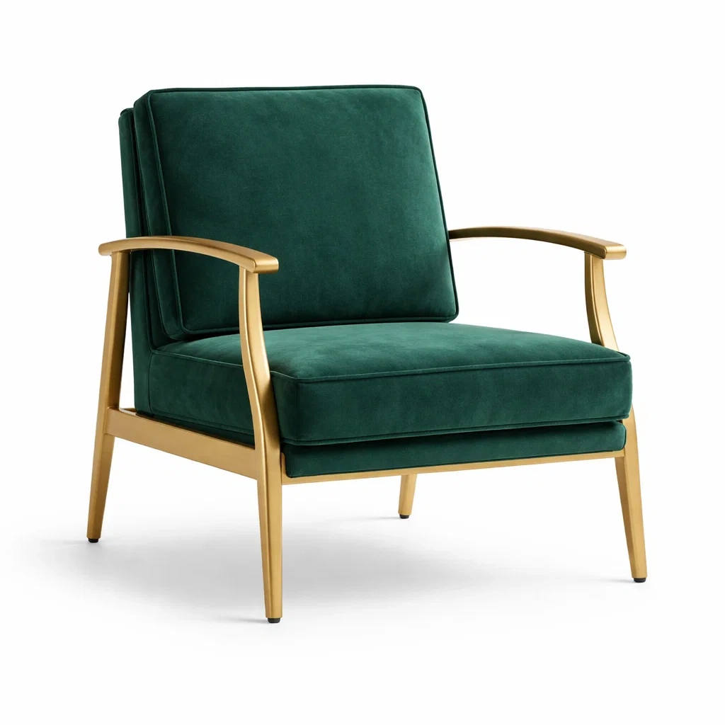 Fauteuil en velours vert avec structure en métal doré-DREAM SANCTUA RYHOME