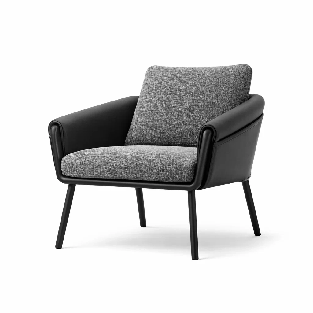 Fauteuil en métal et tissu gris avec accoudoirs en PU noir-DREAM SANCTUA RYHOME