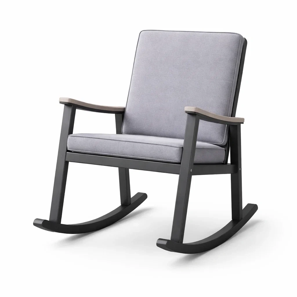 Fauteuil à bascule en métal noir avec coussin en polyester gris-DREAM SANCTUA RYHOME