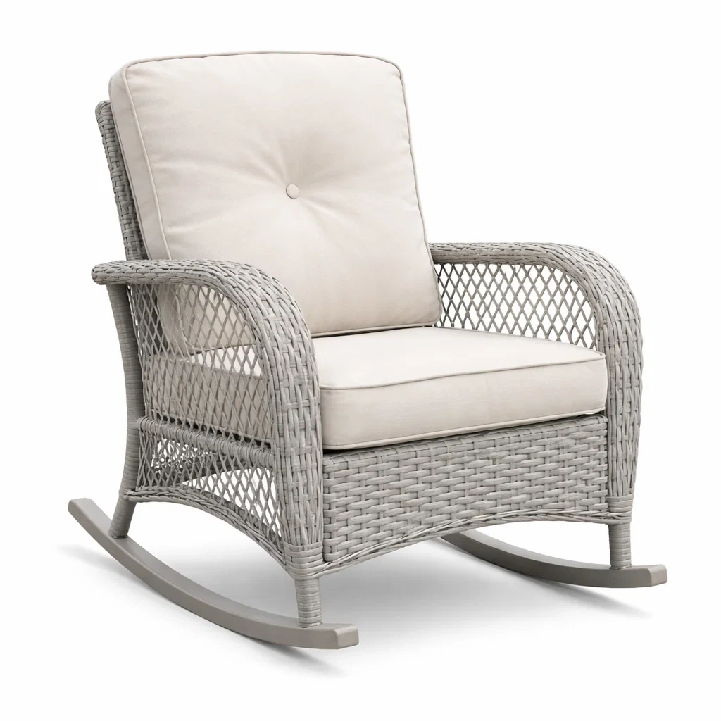 Fauteuil à bascule en rotin synthétique avec coussins en polyester-DREAM SANCTUA RYHOME