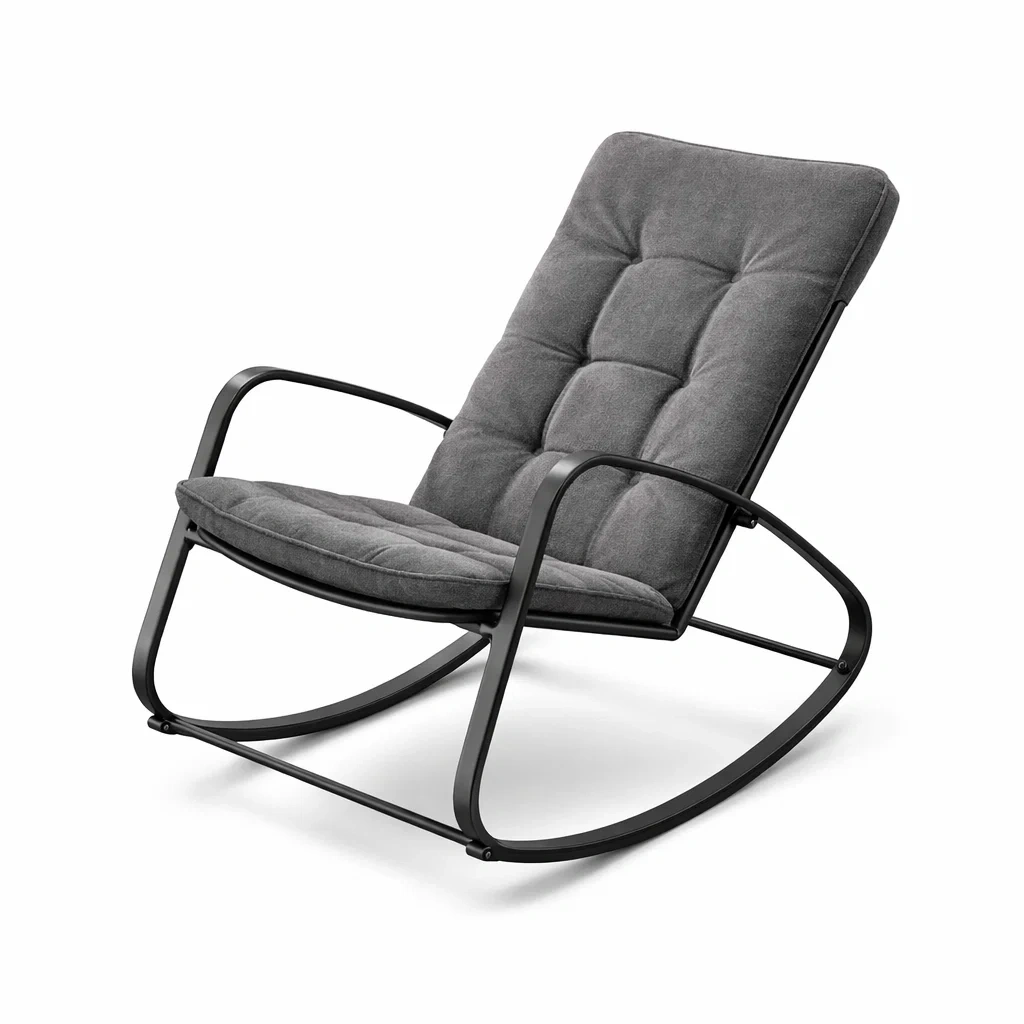 Fauteuil à bascule en métal et tissu gris-DREAM SANCTUA RYHOME