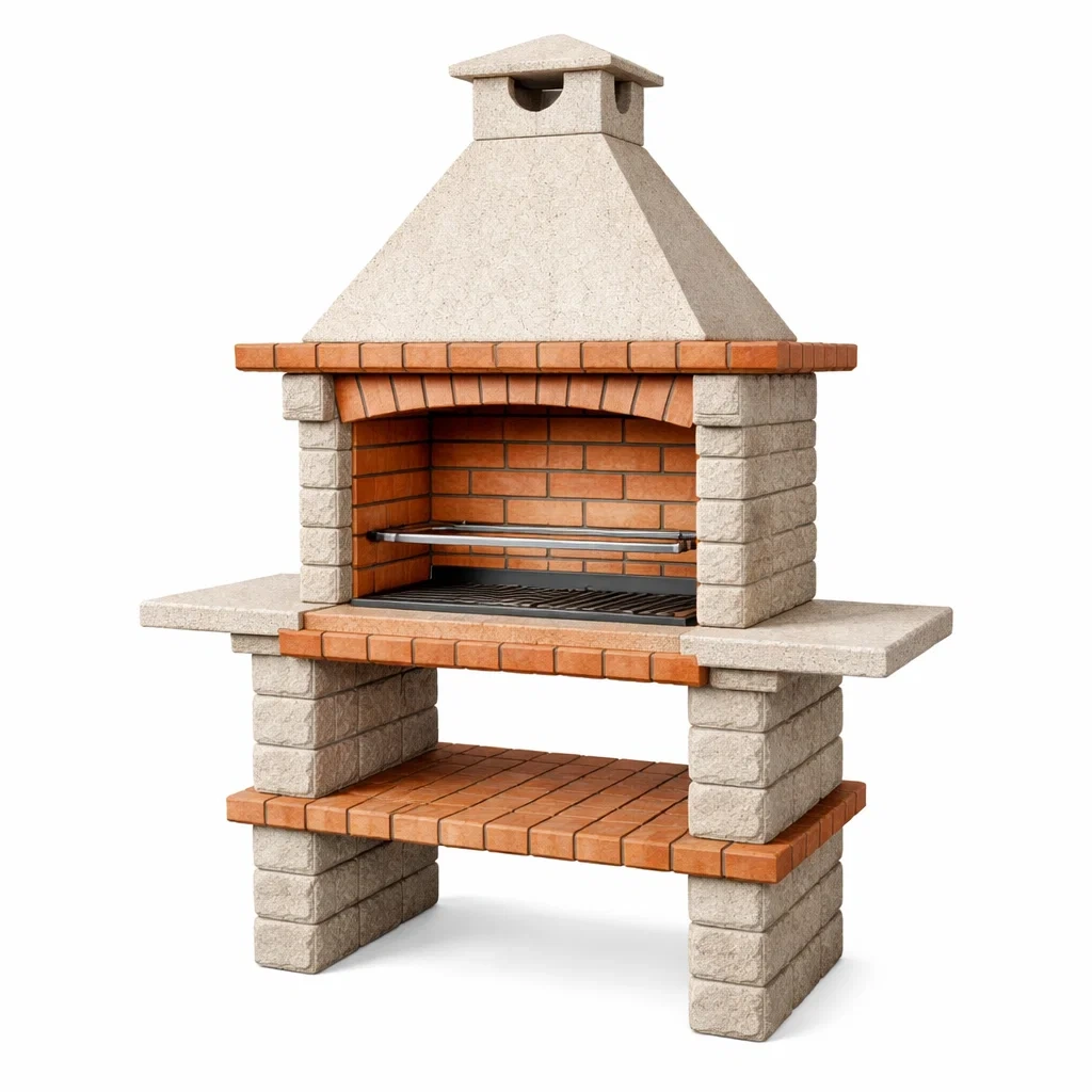 Barbecue en pierre et brique gris rouge 120 x 65 x 210 cm-urbanvi besretreat