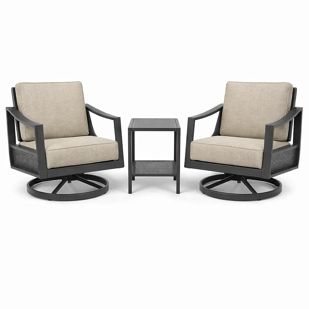 Ensemble de détente avec fauteuils pivotants en aluminium et tissu beige noir-urbanvi besretreat