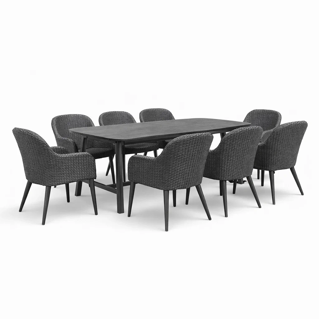 Ensemble de table et chaises en résine tissée et aluminium anthracite-urbanvi besretreat