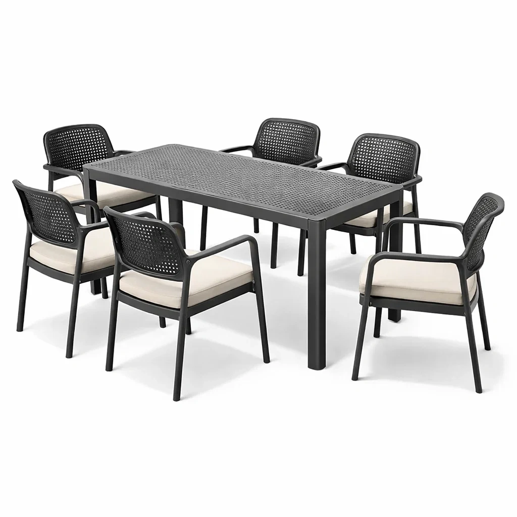 Ensemble de table et chaises en résine noire-urbanvi besretreat