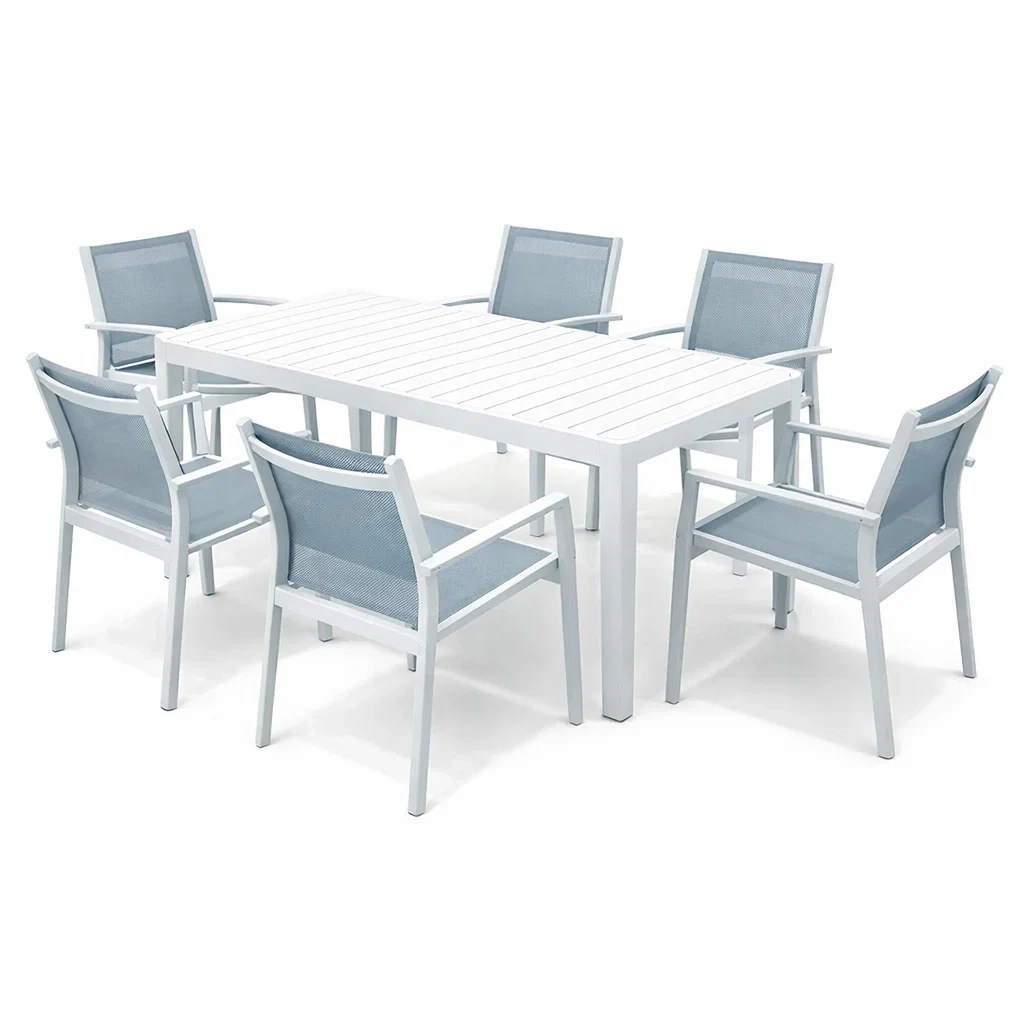 Ensemble de table et chaises extérieur en aluminium blanc avec chaises en textilène grises-urbanvi besretreat