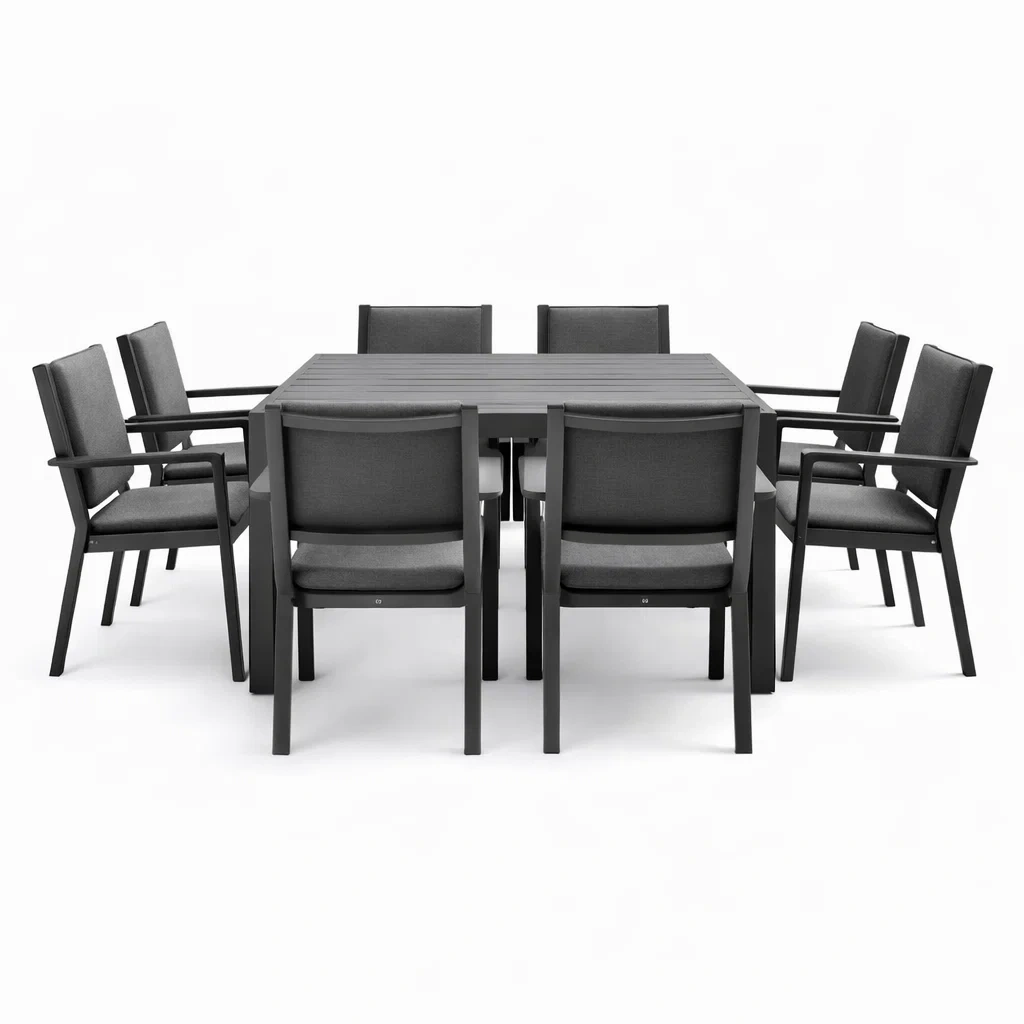 Ensemble de table et chaises extérieur en aluminium avec 8 chaises en tissu gris-urbanvi besretreat