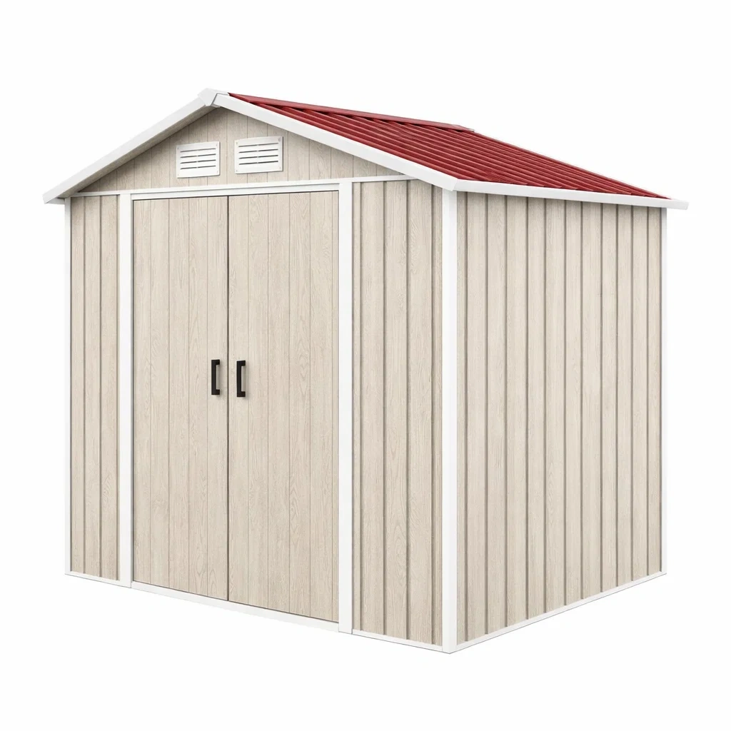 Abri de jardin en métal peint beige et rouge 213 x 127 x 185 cm-urbanvi besretreat