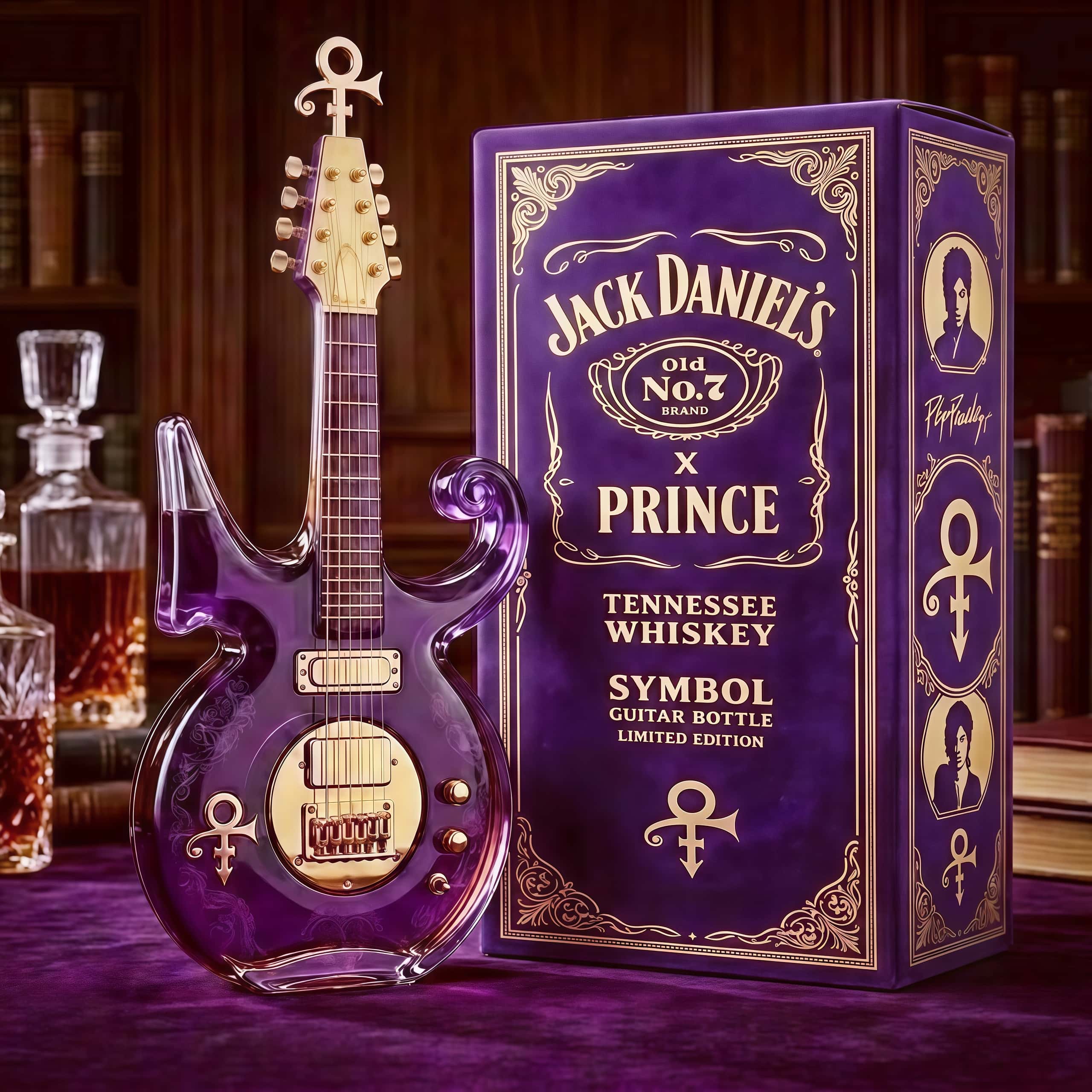 Purple Music Legend Guitar-Shaped Commemorative Whiskey Bottle