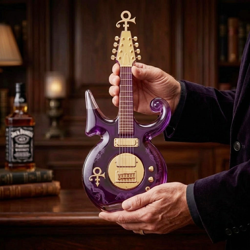 Purple Music Legend Guitar-Shaped Commemorative Whiskey Bottle