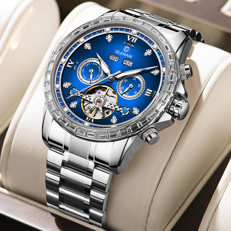 Men’s Automatic Tourbillon Watch, Skeleton Mechanical Wristwatch with Roman Dial