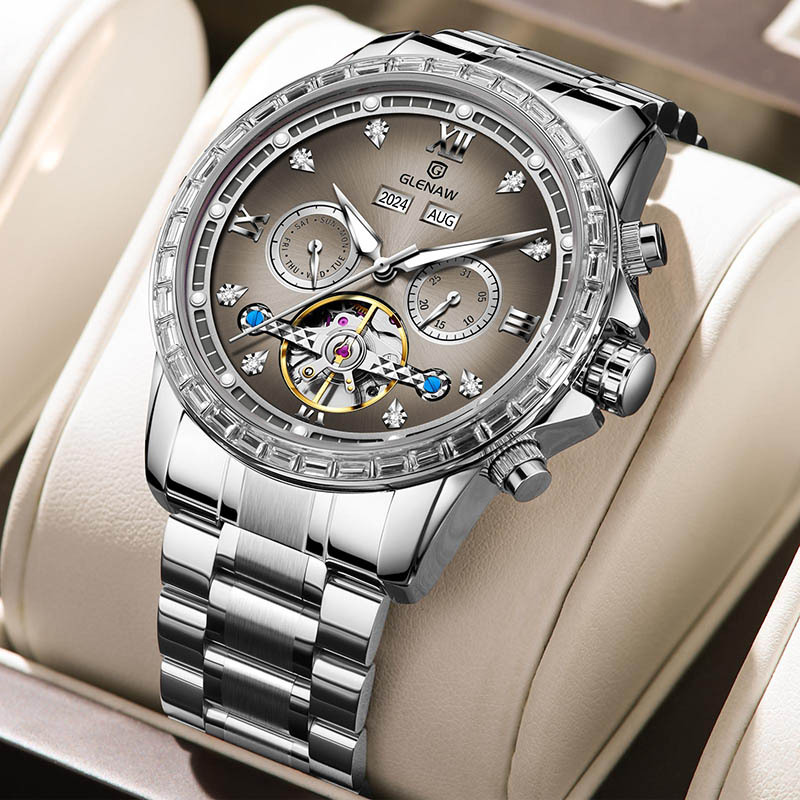 Men’s Automatic Tourbillon Watch, Skeleton Mechanical Wristwatch with Roman Dial