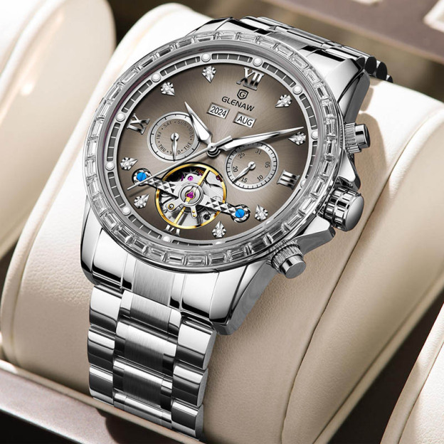 Men’s Automatic Tourbillon Watch, Skeleton Mechanical Wristwatch with Roman Dial