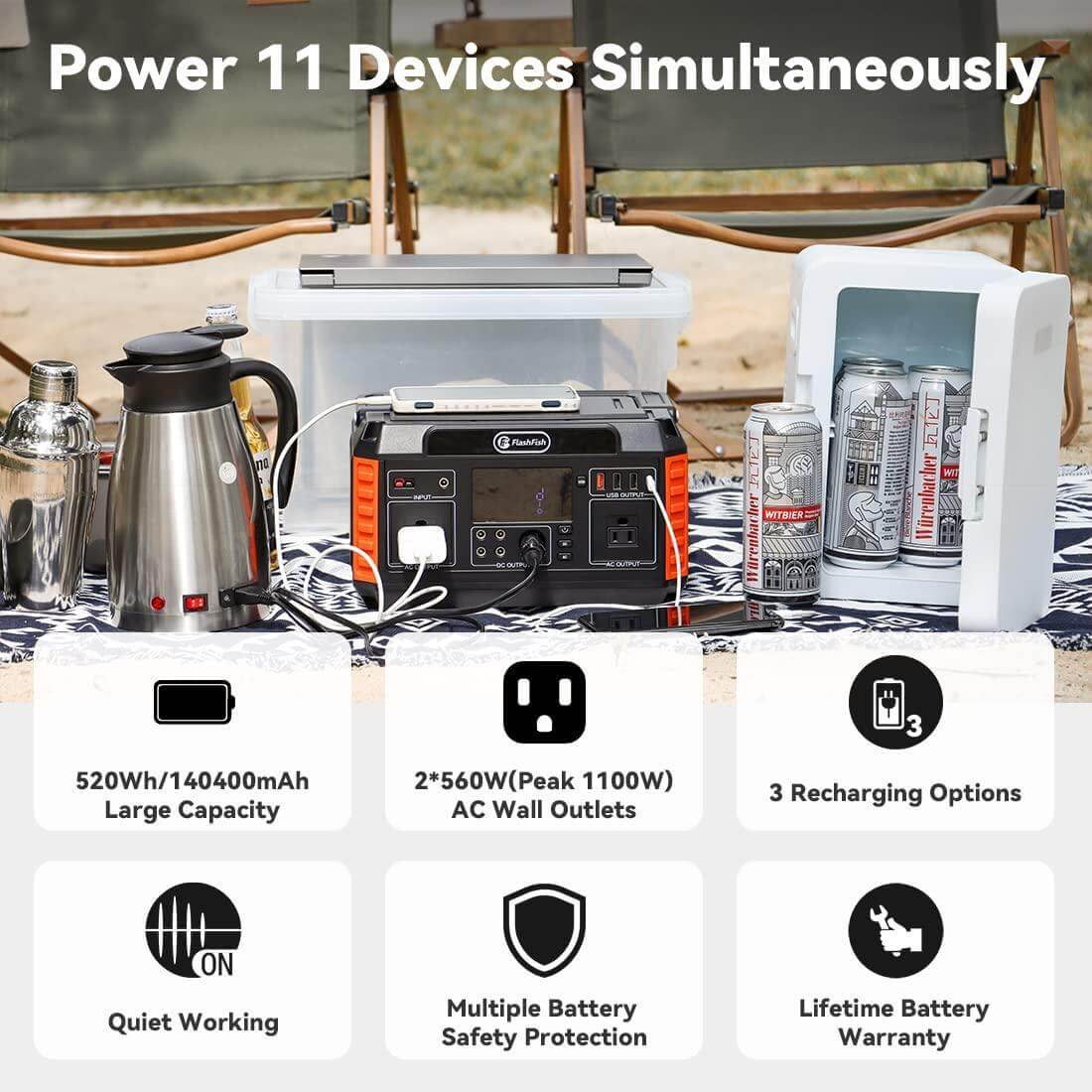 FlashFish P60 Portable Power Station | 500W + 520Wh High-Capacity