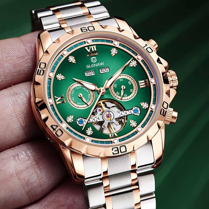 Men’s Automatic Tourbillon Watch, Skeleton Mechanical Wristwatch with Roman Dial