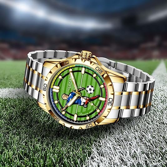 Men’s Automatic Mechanical Watch, Soccer Green Dial Self-Winding Wristwatch, Luminous Hands, 3ATM Water Resistant, Luxury Gift Box with Extra Leather Strap