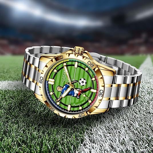 Men’s Automatic Mechanical Watch, Soccer Green Dial Self-Winding Wristwatch, Luminous Hands, 3ATM Water Resistant, Luxury Gift Box with Extra Leather Strap
