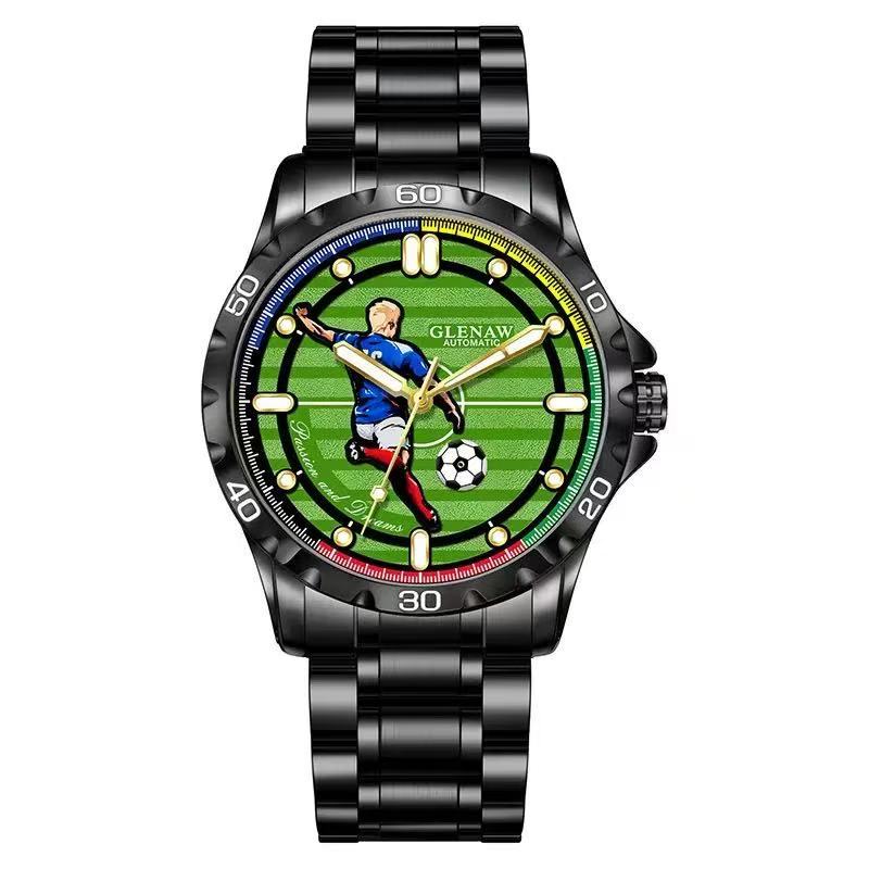 Men’s Automatic Mechanical Watch, Soccer Green Dial Self-Winding Wristwatch, Luminous Hands, 3ATM Water Resistant, Luxury Gift Box with Extra Leather Strap