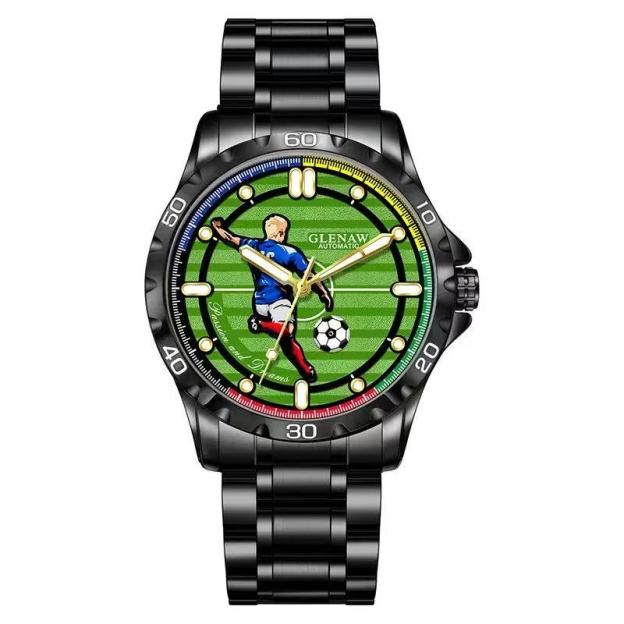 Men’s Automatic Mechanical Watch, Soccer Green Dial Self-Winding Wristwatch, Luminous Hands, 3ATM Water Resistant, Luxury Gift Box with Extra Leather Strap