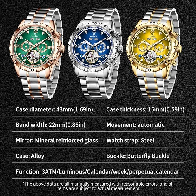 Men’s Automatic Tourbillon Watch, Skeleton Mechanical Wristwatch with Roman Dial